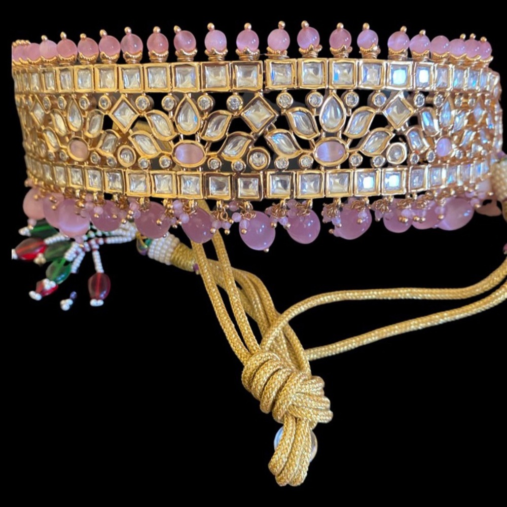Pink and Gold Indian Pakistani Kundan Chocker Necklace